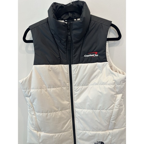 North Face Women's Puffer Medium White/Black Cap One Logo - Picture 1 of 3